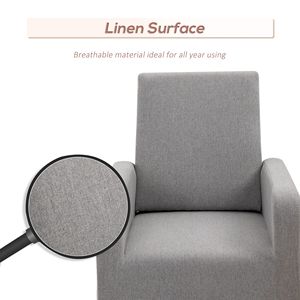 Poltrona a dondolo Accent Lounge con base in legno massello, in lino grigio, girevole, poltrona singola per balcone, stile relax - Product Image 6