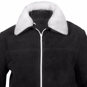 Blouson bomber en daim noir pour homme avec col en fausse fourrure, fermeture éclair, style moto, épais, coupe-vent, vêtement d'extérieur pour l'hiver - Product Image 3