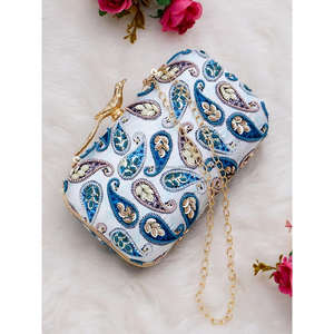 Wholesale High Quality Handmade Indian Hand Embroidery Evening Clutch Purse Soft Printed Technique Striped Pattern Customizable - Product Image 3
