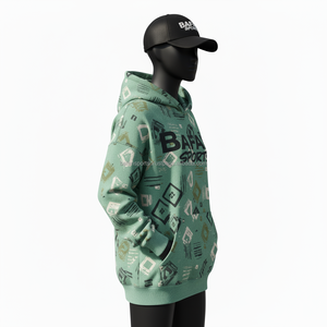 Sweat à capuche en polaire premium pour femme, 340 GSM, mélange de coton doux, imprimé intégral, logo personnalisé sur le devant, impression en relief, vêtements décontractés, sweats à capuche basiques - Product Image 5