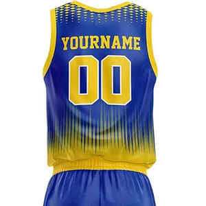 Custom Sublimated Basketball Jersey Uniform Blue Yellow Gradient V-Neck Sleeveless Quick Dry Adult Unisex Athletic Wear - Product Image 3