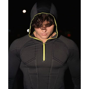 Custom Men Half <b>Zip</b> <b>Hooded</b> Sports T-Shirt Quick Dry Long Sleeve Gym Running Fitness Hoodie OEM Polyester Activewear Manufacturer - Product Image 2