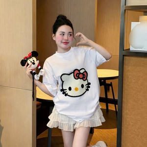 T-shirt mignon à motif de dessin animé pour femmes - Tissu en coton doux et respirant, lavable, style décontracté, parfaitement assorti aux jeans, jupes et shorts - Product Image 6