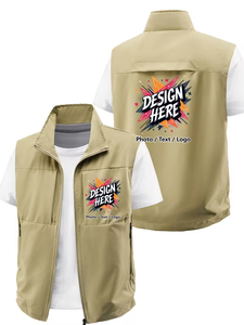 Custom Men's Winter Casual <b>Cooling</b> Solid Canvas Vest Hoodie <b>Jacket</b> Multi-Pocket Zipper Breathable Eco-Friendly Quick Dry - Product Image 3