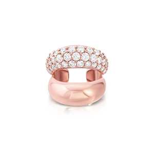 Diamond Double Row Dome Ear Cuffs Puff Pave Minimalist 10k 14k 18k Solid Gold Half Moon No <b>Piercing</b> Single Piece Shiny Wholesale - Product Image 5