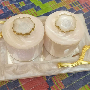 2026 Luxury Best Quality Circular White Resin High Borosilicate Glass Jar Serving Tray <b>Set</b> Handcrafted Eco-friendly - Product Image 1