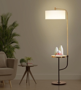 Luxury Eco-Friendly White Cotton Shade <b>Shelf</b> Floor <b>Lamp</b> Metal Base OEM ODM Low MOQ Factory Price Wholesale Bulk Supply Sympathy - Product Image 5