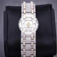 Montre automatique mécanique en moissanite avec finition argentée, pierres VS1 taille brillant rond et style glacé