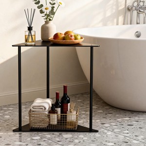2-Tier Triangle Metal End <b>Table</b> Powder Coated - Corner Side <b>Table</b> Bathroom <b>Storage</b> Organizer Shelf Bathtub Caddy - Product Image 5