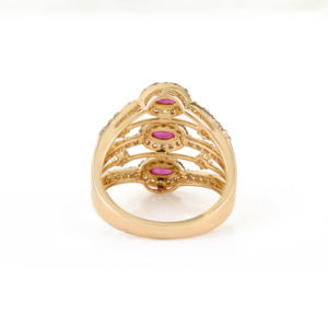 Bague Statement Multicouche en Or Jaune Véritable 14K avec Rubis et Diamants, Design Unique Pierre de Naissance de Juillet, pour Femme, Bijoux de Mariage en Gros - Product Image 6