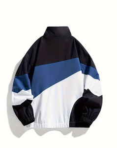 Men's Eco-Friendly Breathable Canvas Color Blocking Coated Windproof Bomber Jacket Stand Collar Single Button Closure Sporty - Product Image 2
