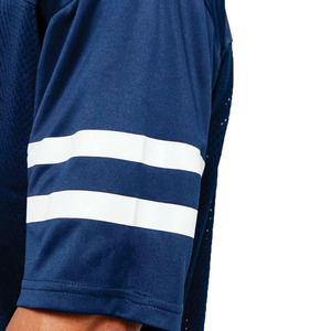 Maillot de football américain rétro pour homme, en maille respirante, polyester, manches rayées, numéro imprimé, t-shirts de sport en maille bleue - Product Image 2