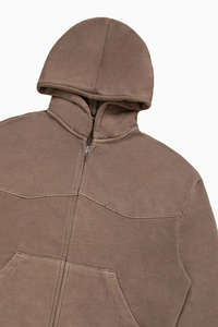 Sweat-shirt à capuche zippé marron pour homme, coupe ample et courte, style streetwear, en molleton avec poche kangourou, respirant, personnalisable avec logo, collection 2026 - Product Image 2