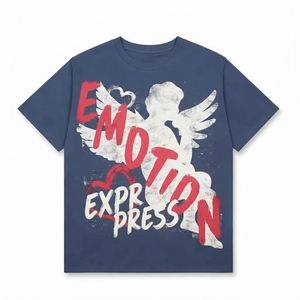 Camiseta de Manga Corta para Hombre con Estampado de Expresión Emocional, Corte Regular, Cuello Redondo, Estilo Casual, Tela de Jersey de Algodón - Product Image 1