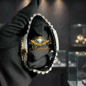 Bracelet jonc bicolore en moissanite et diamants, fermoir caché, maillons or et argent, bijou de poignet pour homme et unisexe - Product Image 3