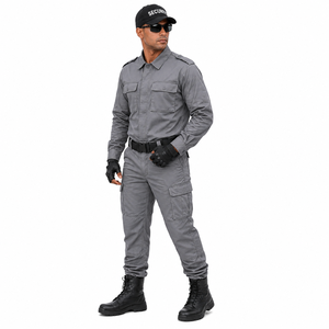 Ensemble uniforme de sécurité personnalisé : chemise à manches longues et pantalon cargo, couleur unie, vêtements de travail pour hommes, toutes saisons - Product Image 5