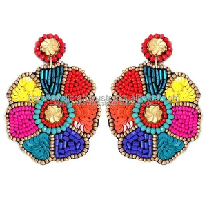 Pendientes colgantes de moda con tela bordada y envoltura de hilo Pendientes de aro elegantes con bordado - Product Image 1