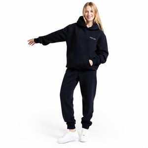 Ensemble deux pièces surdimensionné en molleton épais double face avec col côtelé et poche kangourou, logo personnalisé, streetwear, nouveauté - Product Image 1