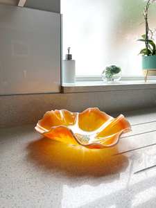 Grand bol en résine : Bol décoratif artisanal orange et jaune pour fruits - Product Image 4