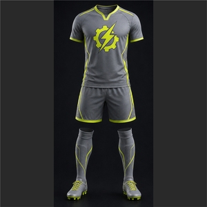 premium Quality Custom Men's Soccer Jersey Set Gray Neon Green Sublimated Moisture Wicking Short Sleeve <b>Athletic</b> Fit All Seasons - Product Image 1