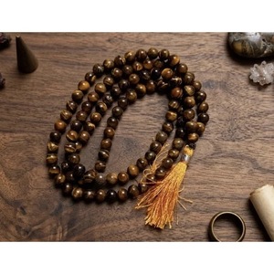 Pulsera Mala de 108 cuentas de ojo de tigre hecha a mano al por mayor, collares de cuentas finas de Jaipur, India, joyería espiritual sagrada - Product Image 1