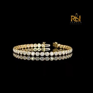 Round Brilliant Cut Bezel Set Lab Grown Diamond Tennis Bracelet Modern Eternity Link Bracelet 9K 14K 18K <b>Solid</b> <b>Gold</b> Fine Jewelry - Product Image 4