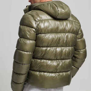 Veste matelassée en toile brodée vert olive pour homme, coupe-vent, fermeture éclair, col montant, manteau d'hiver décontracté, coupe régulière - Product Image 2