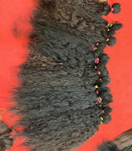 Natural <b>Curly</b> Raw Indian Human Hair Bulk Virgin Single Drawn Loose Black Untreated Hair for Wig Making and <b>Extensions</b> Use Sale - Product Image 3