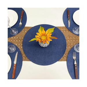 Tapis de table carré en coton recyclé jacquard bleu tressé rond 260GSM Fabriqué en Inde par une usine certifiée ISO 9001 ODM Décoration de table écologique - Product Image 1