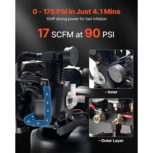 Compresseur d'air robuste de 80 gallons, 10 CV, 17 SCFM, 90 PSI max, 175 PSI, réservoir lubrifié à l'huile - Product Image 2