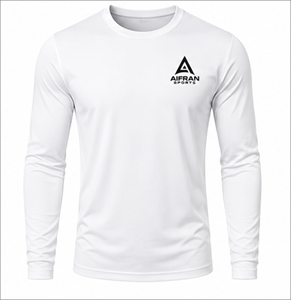Camiseta Deportiva Blanca de Manga Larga con Cuello Redondo y Logotipo Estampado para Entrenamiento Físico - Product Image 1