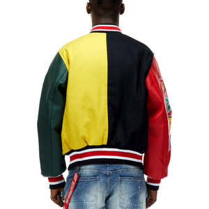 Chaqueta Varsity de Béisbol de Invierno Transpirable con Cuello Alto y Mangas de Cuero de Dos Colores con Bordado de Logotipo Personalizado de Alta Calidad - Product Image 5