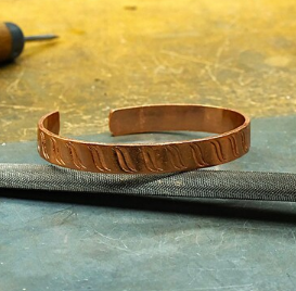 Pure Copper Open Cuff <b>Bangle</b> Bracelet <b>Engraved</b> Wave Ripple Motif Solid Copper Adjustable Thin Wristband Unisex Ayurvedic - Product Image 3