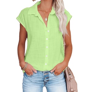 Summer Women's Casual Short Sleeve Tops Solid Cotton Linen Shirt Loose Fit T-Shirts Blusas Sizes S XXL for Daily Use Vacation - Product Image 4