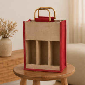 Multicolor Jute Wine Tote <b>Bag</b> | Custom Logo Printed Bottle Carrier with Handles for Gift Packaging Retail and Export Trade Use - Product Image 3