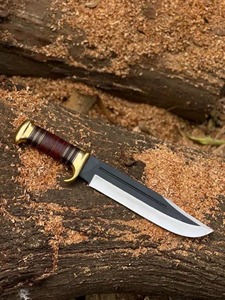 Couteau de chasse à lame fixe en acier au carbone fait main, pointe tombante, manche en bois, accessoires en laiton, survie en extérieur, qualité DIY, 14 pouces - Product Image 6