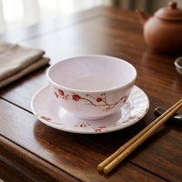 Service de vaisselle en mélamine avec motif de fleurs de prunier rouge, assiettes rondes, bols, tasses, soucoupes, design moderne pigmenté, non toxique, passe au lave-vaisselle