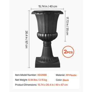 Set di 2 Vasi in Plastica Nera Classici 15,8 X 26,4 Pollici, Versatili per Interni ed Esterni, per Matrimoni e Esposizioni Floreali sul Portico - Product Image 3