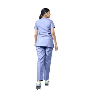 Women's Blue <b>Scrub</b> Set Short Sleeve Top With Pockets Hospital Uniform Woven Cotton Polyester Blend - Product Image 5