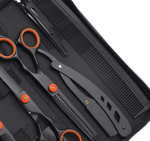 Ensemble de ciseaux à cheveux pour droitiers, usage domestique, 6 pouces, manche en acier inoxydable, noir et orange, kit de coiffure pour barbier - Product Image 3