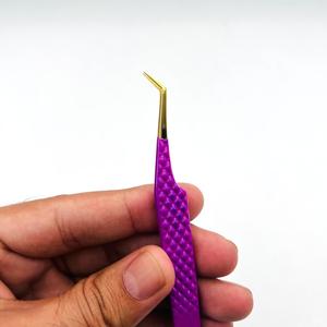 Pinzas de Precisión para Pestañas ASB, Punta Dorada de 45 Grados, Acero Inoxidable, Logotipo Personalizado, Mango Morado - Product Image 6
