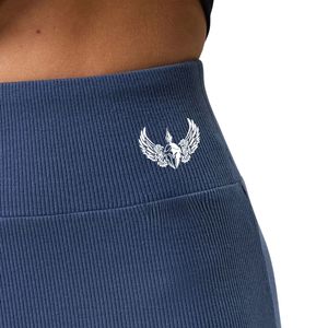Women's Steel Blue Rib <b>Flared</b> <b>Legging</b> High Rise Stretch Yoga Pants Sculpting Fitness Trousers Activewear Gymwear Wear - Product Image 3