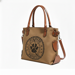 Sac fourre-tout unisexe Royaa style américain multi-poches avec logo vintage, résistant à l'eau, fermeture éclair, en toile et cuir véritable végétal de 13 pouces - Product Image 3