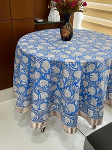 Manteles Personalizados con Estampado de Bloques para Hotel, Manteles Vintage para Banquetes 100% Algodón, Cubiertas Elegantes para Mesas Redondas para Eventos - Product Image 1