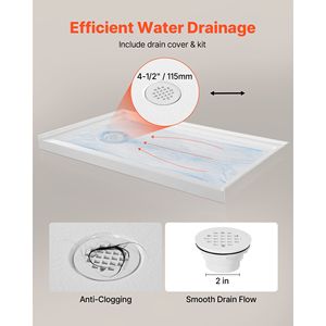 Piatto Doccia Rettangolare in Acrilico PVC Bianco 60"L X 36"W con Superficie Antiscivolo per Uso Interno - Product Image 3