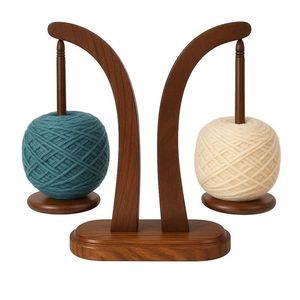 Support en bois écologique pour pelotes de laine, double axe, forme ronde, design simple, pour tricot et crochet, utilisation pratique - Product Image 1