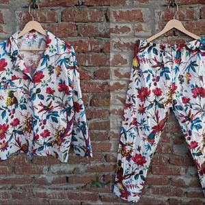Pijamas para Adultos con Estampado de Aves, Conjunto de Pijama de Algodón Puro, Ropa de Dormir Transpirable con Cierre de Cordón, Traje de Dormir para Todas las Estaciones - Product Image 5