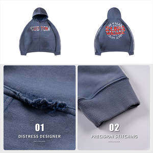 Sweat à capuche streetwear personnalisé avec strass pour homme, effet délavé et vieilli, coupe oversize - Product Image 5