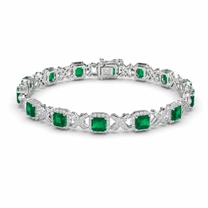 Emerald Tennis <b>Bracelet</b> 18K White <b>Gold</b> Twisted Pave <b>Infinity</b> Link Green Emerald Diamond Luxury Fashion <b>Bracelet</b> Custom - Product Image 2