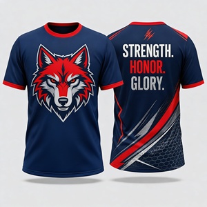 T-shirt à manches courtes pour homme en polyester, impression par sublimation, motif loup, vêtements de sport ajustés - Product Image 1